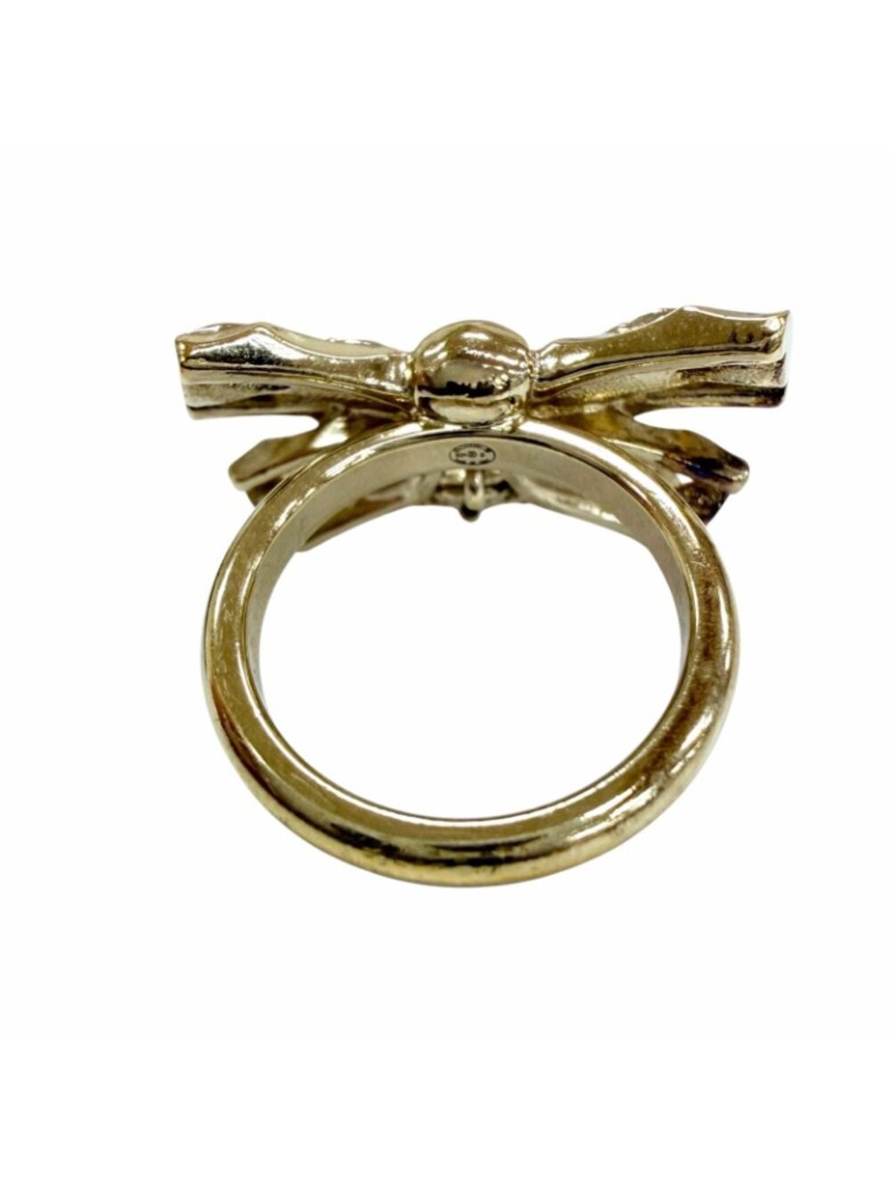 Chanel CC Logo Ribbon Rhinestone Ring Gold JP - Picture 6 of 11